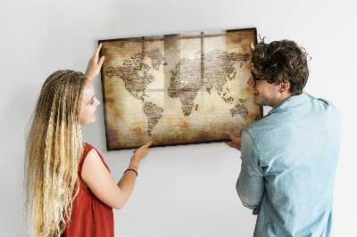 Magnetická psací tabule Mapa světa s místy, kde se daly pořídit fotografie
