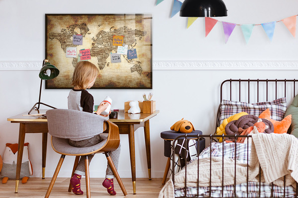 Magnetická psací tabule Mapa světa s místy, kde se daly pořídit fotografie