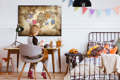 Magnetická psací tabule Mapa světa s místy, kde se daly pořídit fotografie