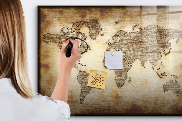 Magnetická psací tabule Mapa světa s místy, kde se daly pořídit fotografie