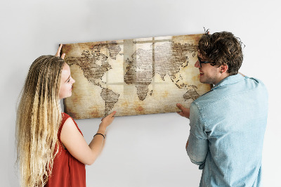 Magnetická psací tabule Mapa světa s místy, kde se daly pořídit fotografie