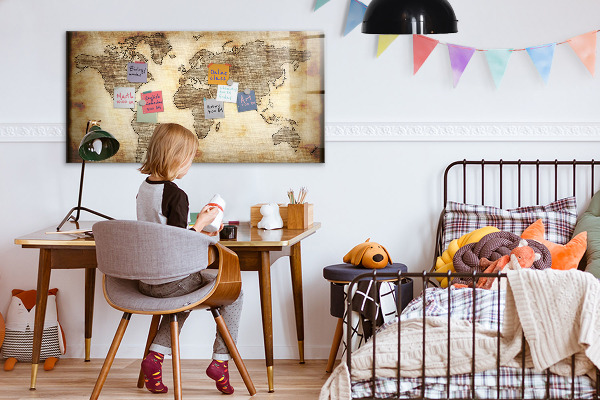 Magnetická psací tabule Mapa světa s místy, kde se daly pořídit fotografie