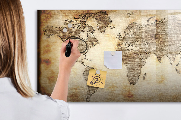Magnetická psací tabule Mapa světa s místy, kde se daly pořídit fotografie