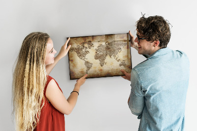 Magnetická psací tabule Mapa světa s místy, kde se daly pořídit fotografie
