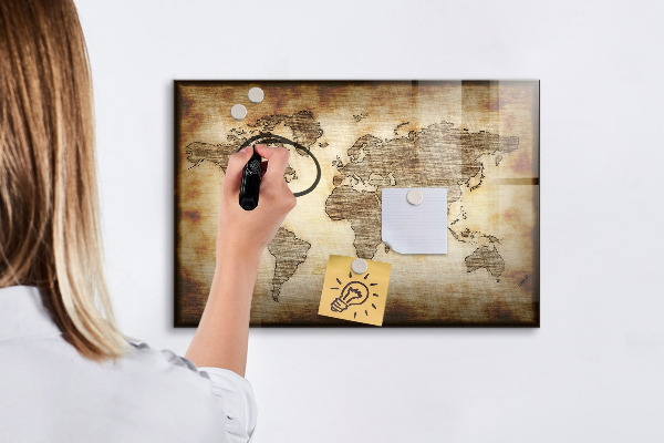 Magnetická psací tabule Mapa světa s místy, kde se daly pořídit fotografie