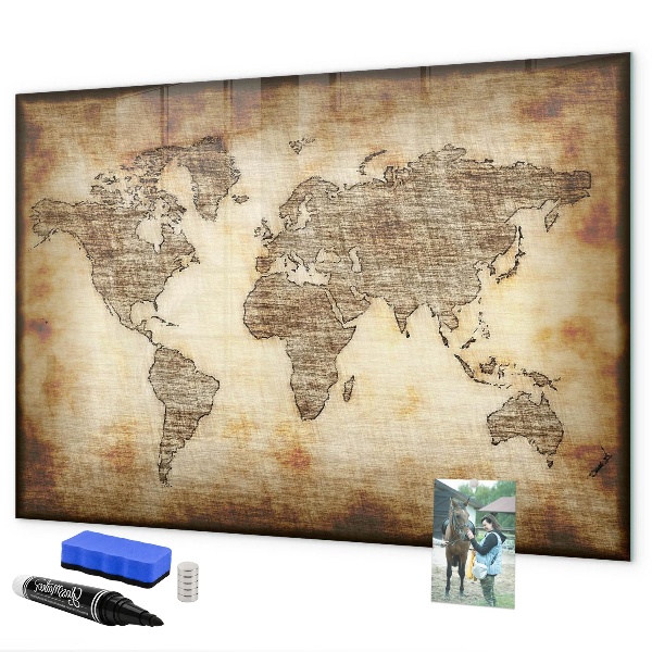 Magnetická psací tabule Mapa světa s místy, kde se daly pořídit fotografie