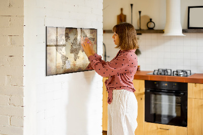 Magnetická psací tabule Mapa světa s místy, kde se daly pořídit fotografie