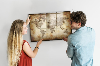 Magnetická psací tabule Mapa světa s místy, kde se daly pořídit fotografie