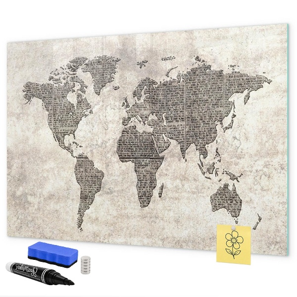 Magnetická psací tabule Mapa světa s místy, kde se daly pořídit fotografie