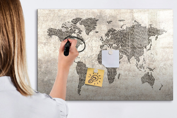Magnetická psací tabule Mapa světa s místy, kde se daly pořídit fotografie