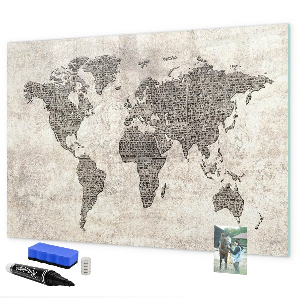 Magnetická psací tabule Mapa světa s místy, kde se daly pořídit fotografie