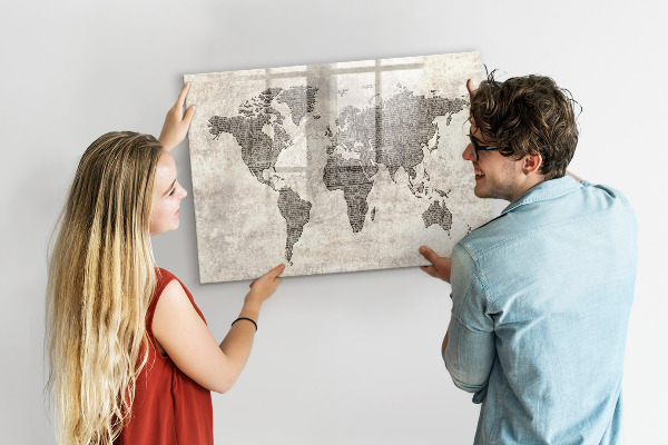 Magnetická psací tabule Mapa světa s místy, kde se daly pořídit fotografie