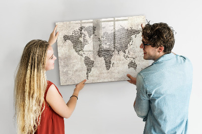 Magnetická psací tabule Mapa světa s místy, kde se daly pořídit fotografie