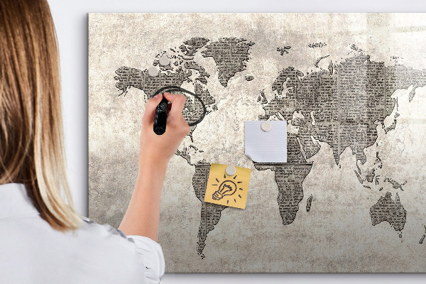 Magnetická psací tabule Mapa světa s místy, kde se daly pořídit fotografie