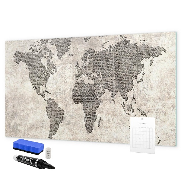 Magnetická psací tabule Mapa světa s místy, kde se daly pořídit fotografie