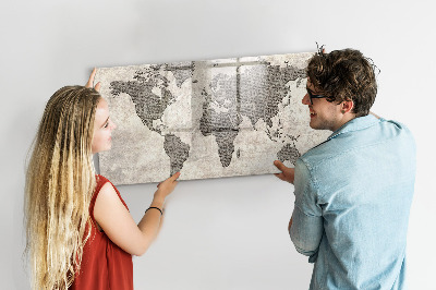 Magnetická psací tabule Mapa světa s místy, kde se daly pořídit fotografie