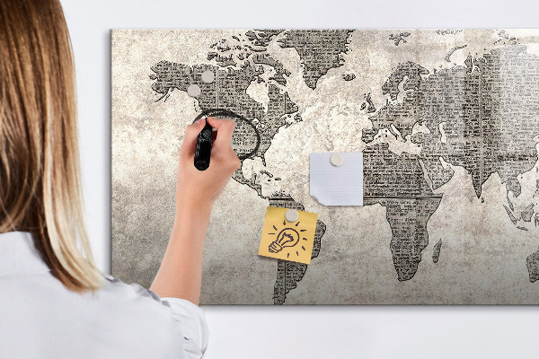 Magnetická psací tabule Mapa světa s místy, kde se daly pořídit fotografie