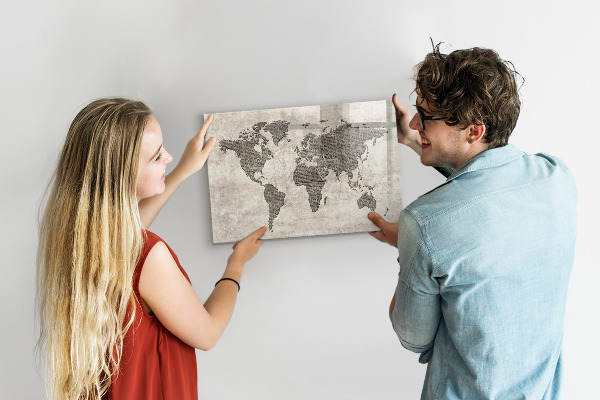 Magnetická psací tabule Mapa světa s místy, kde se daly pořídit fotografie