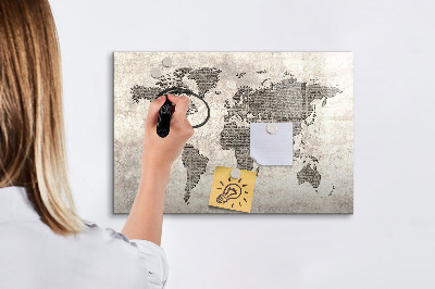 Magnetická psací tabule Mapa světa s místy, kde se daly pořídit fotografie