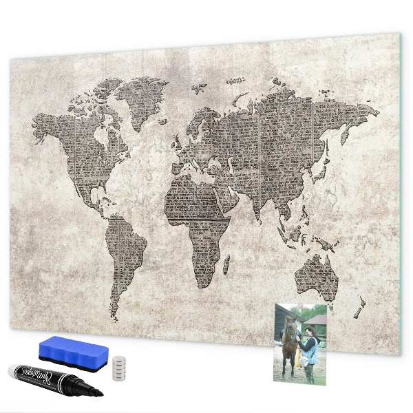 Magnetická psací tabule Mapa světa s místy, kde se daly pořídit fotografie