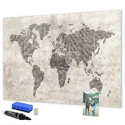 Magnetická psací tabule Mapa světa s místy, kde se daly pořídit fotografie