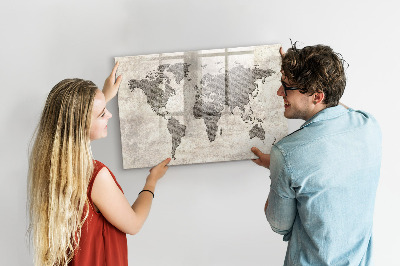 Magnetická psací tabule Mapa světa s místy, kde se daly pořídit fotografie