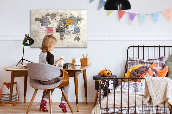 Magnetická psací tabule Mapa světa s místy, kde se daly pořídit fotografie