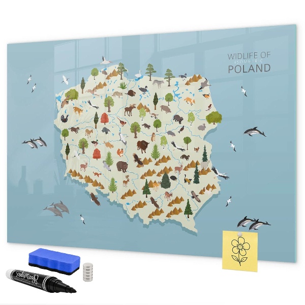 Popisovatelná magnetická tabule Mapa přírody Polska s místy pro fotografie