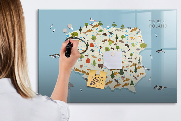 Popisovatelná magnetická tabule Mapa přírody Polska s místy pro fotografie