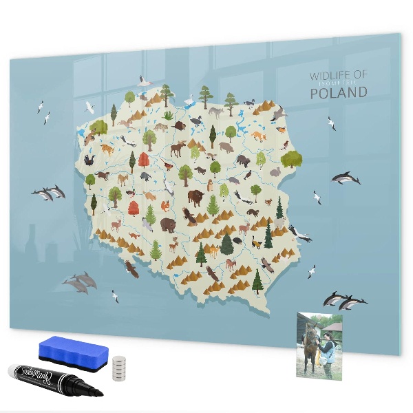 Popisovatelná magnetická tabule Mapa přírody Polska s místy pro fotografie