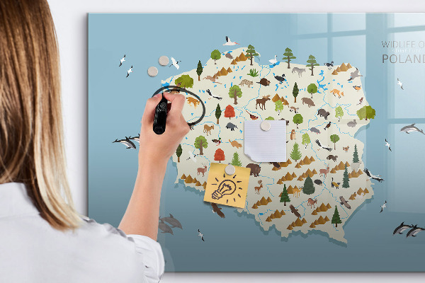 Popisovatelná magnetická tabule Mapa přírody Polska s místy pro fotografie