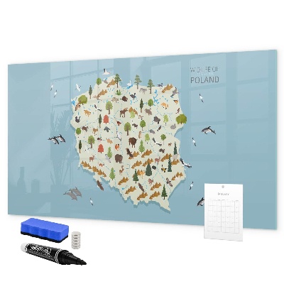Popisovatelná magnetická tabule Mapa přírody Polska s místy pro fotografie