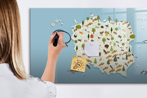 Popisovatelná magnetická tabule Mapa přírody Polska s místy pro fotografie