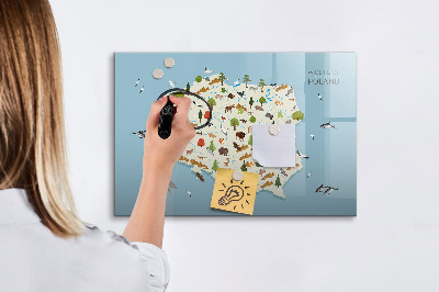 Popisovatelná magnetická tabule Mapa přírody Polska s místy pro fotografie