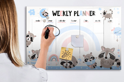 Popisovatelná magnetická tabule Týdenní diář s veselými zvířátky