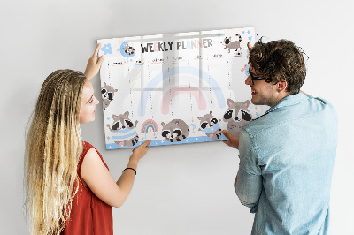 Popisovatelná magnetická tabule Týdenní diář s veselými zvířátky
