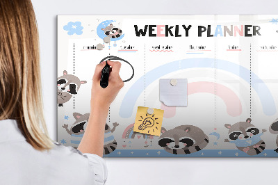 Popisovatelná magnetická tabule Týdenní diář s veselými zvířátky