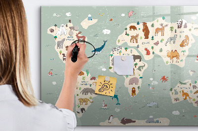 Popisovatelná magnetická tabule Mapa světa s ilustracemi zvířat