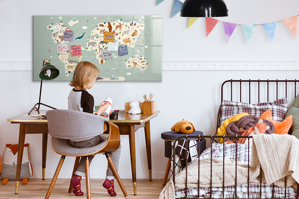 Popisovatelná magnetická tabule Mapa světa s ilustracemi zvířat
