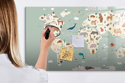 Popisovatelná magnetická tabule Mapa světa s ilustracemi zvířat