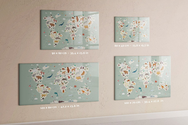 Popisovatelná magnetická tabule Mapa světa s ilustracemi zvířat