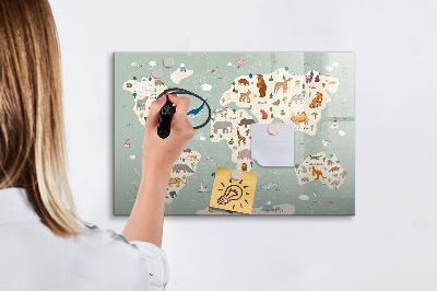 Popisovatelná magnetická tabule Mapa světa s ilustracemi zvířat