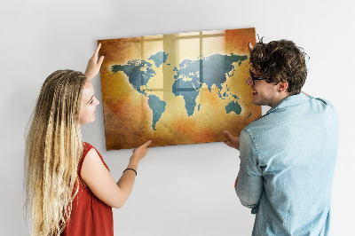 Magnetická psací tabule Mapa světa s prostorem pro fotografie