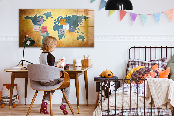 Magnetická psací tabule Mapa světa s prostorem pro fotografie