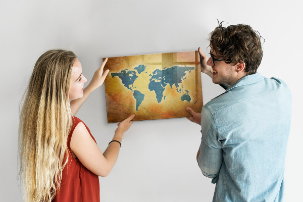 Magnetická psací tabule Mapa světa s prostorem pro fotografie