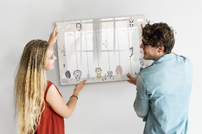Popisovatelná magnetická tabule Týdenní diář s barevnými zvířátky