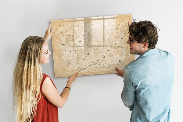 Popisovatelná magnetická tabule Mapa světa s fotografiemi a příslušenstvím