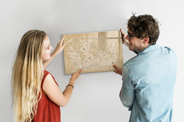 Popisovatelná magnetická tabule Mapa světa s fotografiemi a příslušenstvím
