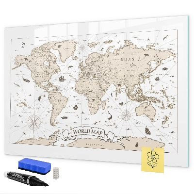 Magnetická psací tabule Mapa světa s místy, kde se daly pořídit fotografie