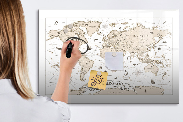 Magnetická psací tabule Mapa světa s místy, kde se daly pořídit fotografie